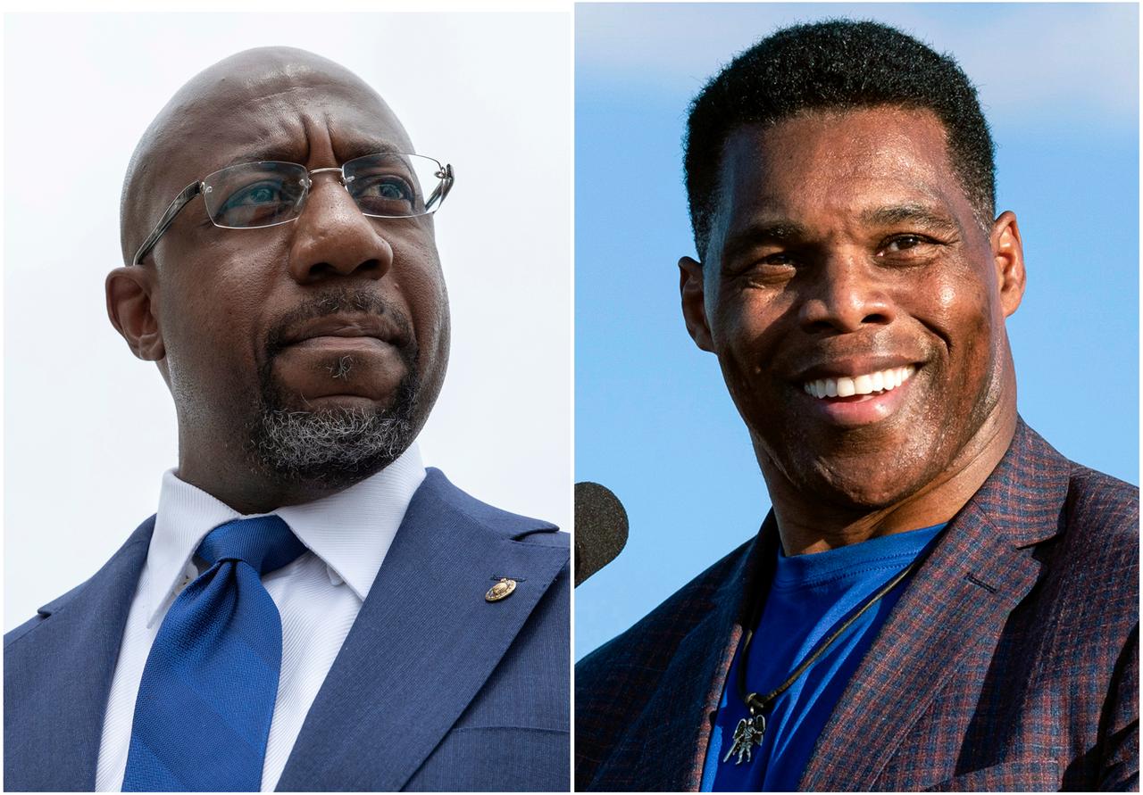 Die Collage zeigt den US-Senator Raphael Warnock aus Georgia und den republikanischen Senatskandidaten Herschel Walker. Die Collage zeigt den US-Senator Raphael Warnock aus Georgia und den republikanischen Senatskandidaten Herschel Walker.