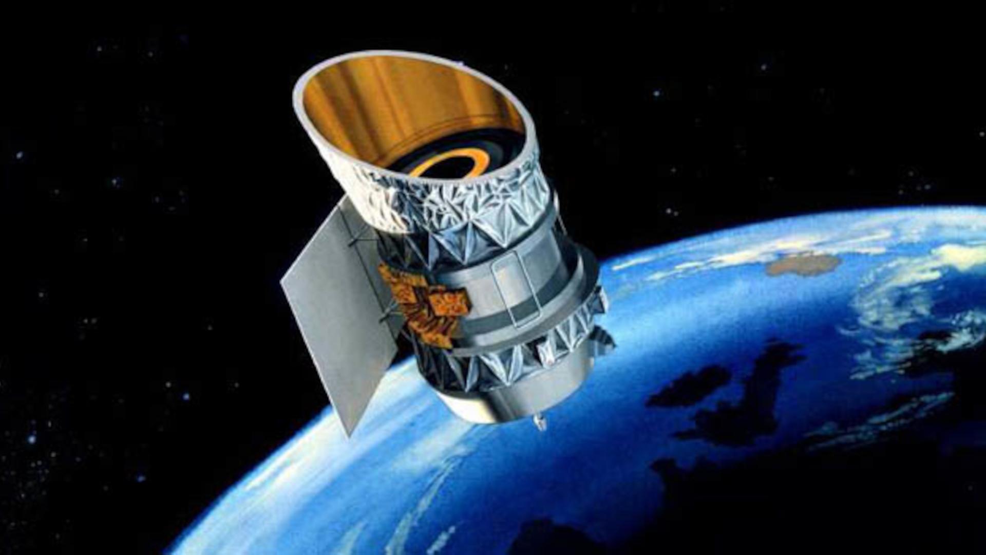 Der IRAS-Satellit im Weltall (Illustration von 1983) Der IRAS-Satellit im Weltall (Illustration von 1983)