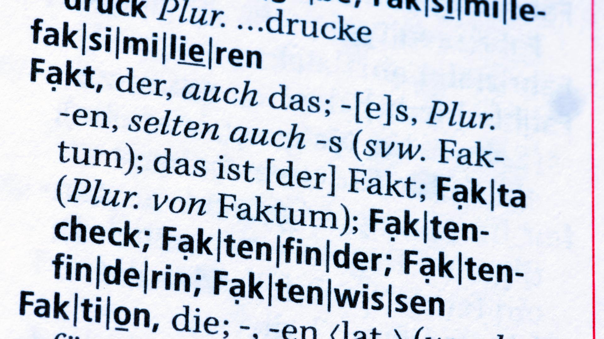 Das Wort "Fakt" erklärt im Rechtschreibduden Das Wort "Fakt" erklärt im Rechtschreibduden