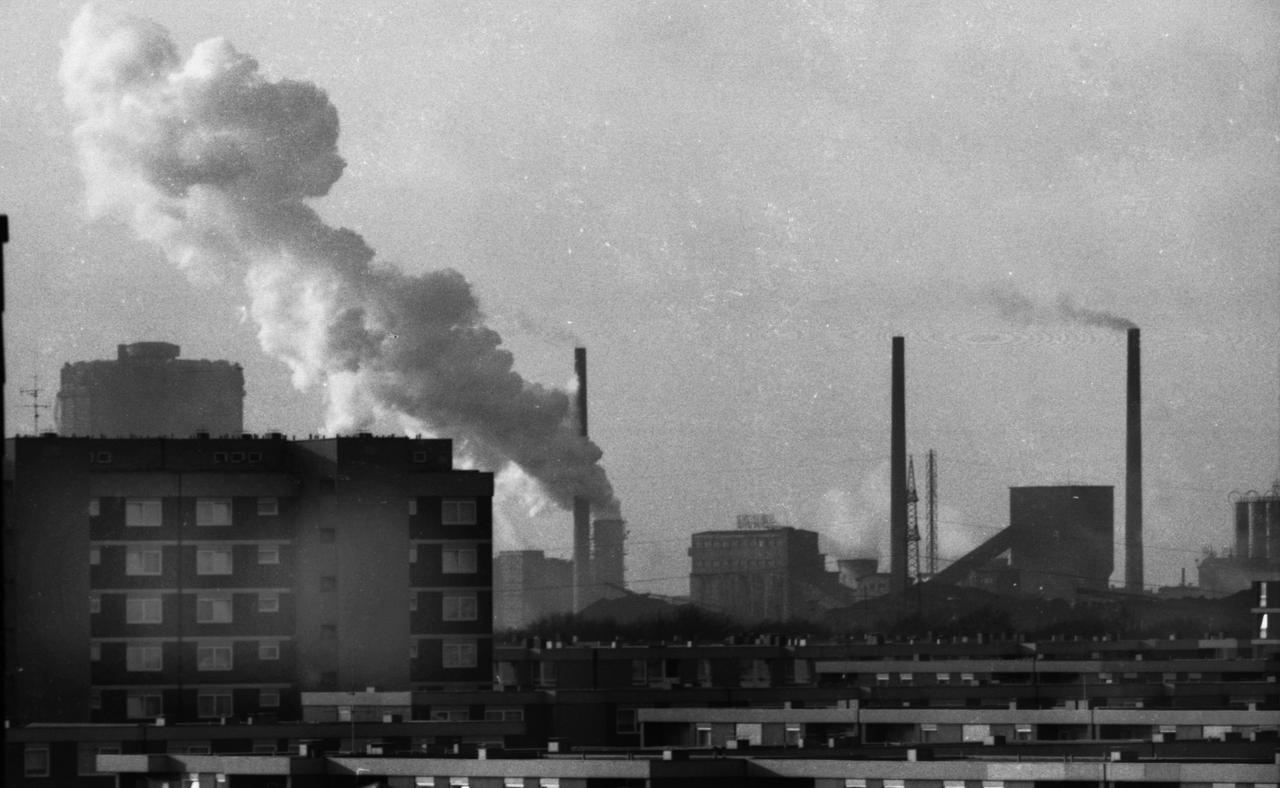 Luftverschmutzung im Dortmunder Stadtteil Scharnhorst, Ruhrgebiet, 1965 Luftverschmutzung im Dortmunder Stadtteil Scharnhorst, Ruhrgebiet, 1965
