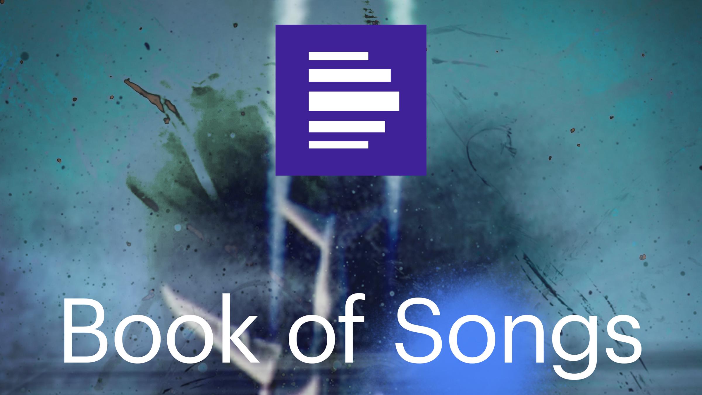 Das Podcast Cover Book of Songs zeigt ein verschwommenes Flugzeug auf blauem Hintergrund mit dem Senderlogo.