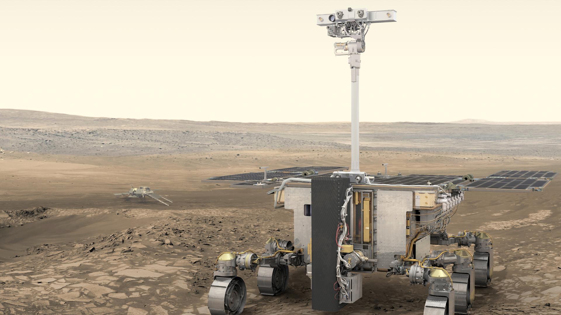 Mission abgesagt: Der ExoMars-Rover Rosalind Franklin sollte im kommenden Jahr auf dem Mars nach Lebensspuren suchen (Illustration) Mission abgesagt: Der ExoMars-Rover Rosalind Franklin sollte im kommenden Jahr auf dem Mars nach Lebensspuren suchen (Illustration)