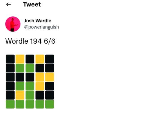 Der Gründer des Spiels Josh Wardle twittert eine Variante seines Spiels Wordle mit der typischen bunten Ansicht.