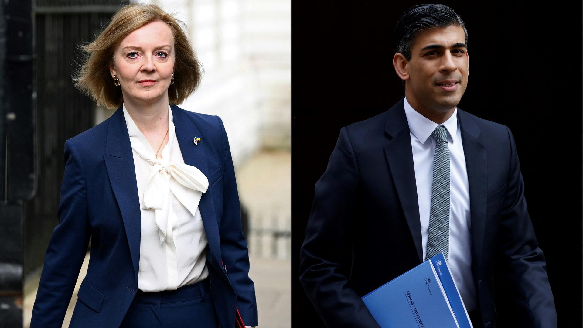 Die beiden Tory-Kandidaten für die Stichwahl: Außenministerin Liz Truss und Ex-Finanzminister Rishi Sunak Die beiden Tory-Kandidaten für die Stichwahl: Außenministerin Liz Truss und Ex-Finanzminister Rishi Sunak