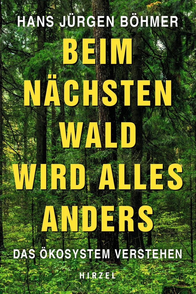Das Cover von "Beim nächsten Wald wird alles anders. Das Ökosystem verstehen" zeigt ein Foto eines Waldes, darauf in gelber Schrift der Buchtitel und der Autor.
