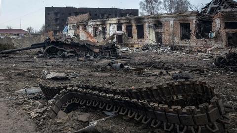 Zerstörte Gebäude in der ukrainischen Region Sumy.