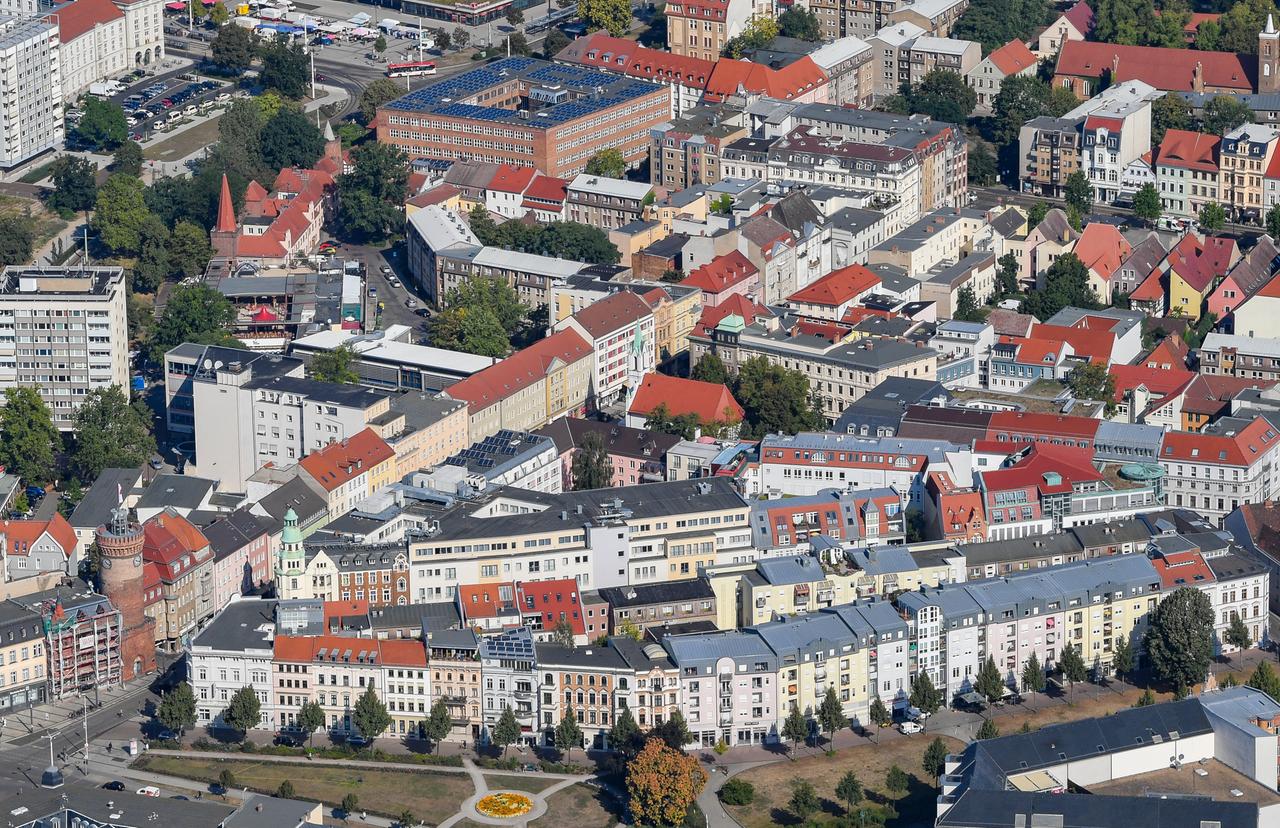 Ansicht der brandenburgischen Stadt Cottbus aus der Luft Ansicht der brandenburgischen Stadt Cottbus aus der Luft