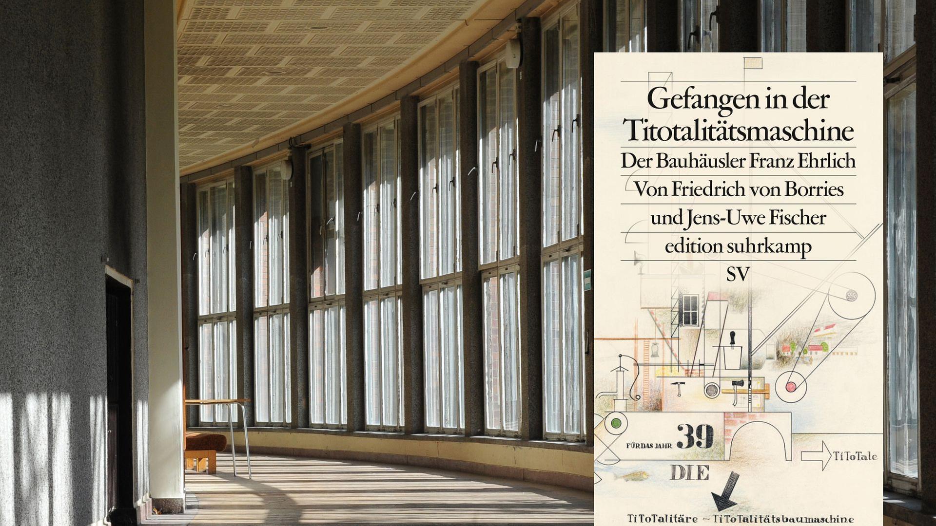 Buchcover: Friedrich von Borries, Jens-Uwe Fischer: „Gefangen in der Titotalitätsmaschine - Der Bauhäusler Franz Ehrlich“. Im Hintergrund: ein sonnendurchfluteter Gang im Funkhaus Berlin in der Nalepastraße in Berlin. Das Rundfunkzentrum, ein Ensemble bestehend aus Funkhaus, Studiogebäude, Nebengebäude und Werksgarten, wurde Anfang der 1950er Jahre nach den Plänen von Franz Ehrlich und Gerhard Probst errichtet.
Buchcover: Friedrich von Borries, Jens-Uwe Fischer: „Gefangen in der Titotalitätsmaschine - Der Bauhäusler Franz Ehrlich“. Im Hintergrund: ein sonnendurchfluteter Gang im Funkhaus Berlin in der Nalepastraße in Berlin. Das Rundfunkzentrum, ein Ensemble bestehend aus Funkhaus, Studiogebäude, Nebengebäude und Werksgarten, wurde Anfang der 1950er Jahre nach den Plänen von Franz Ehrlich und Gerhard Probst errichtet.