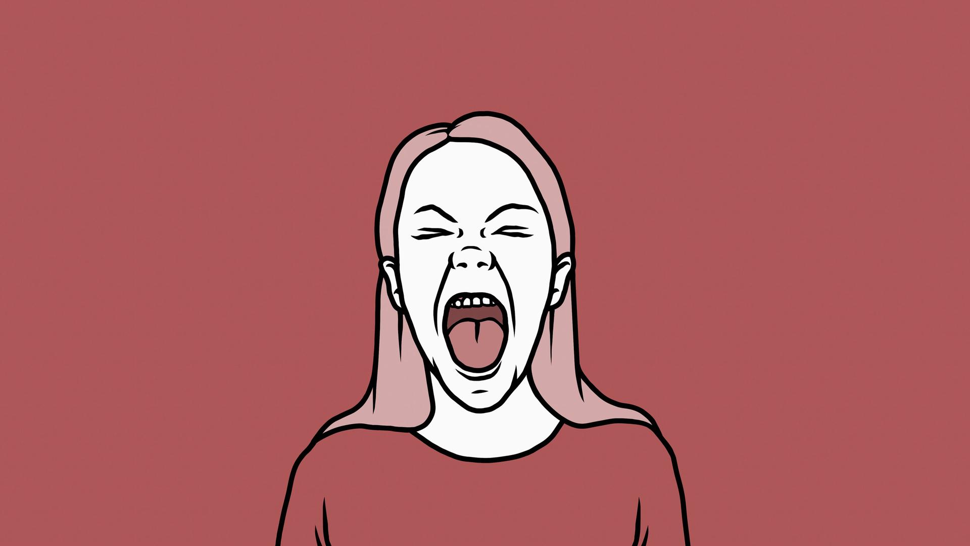 Illustration einer schreienden Person vor rotem Hintergrund.