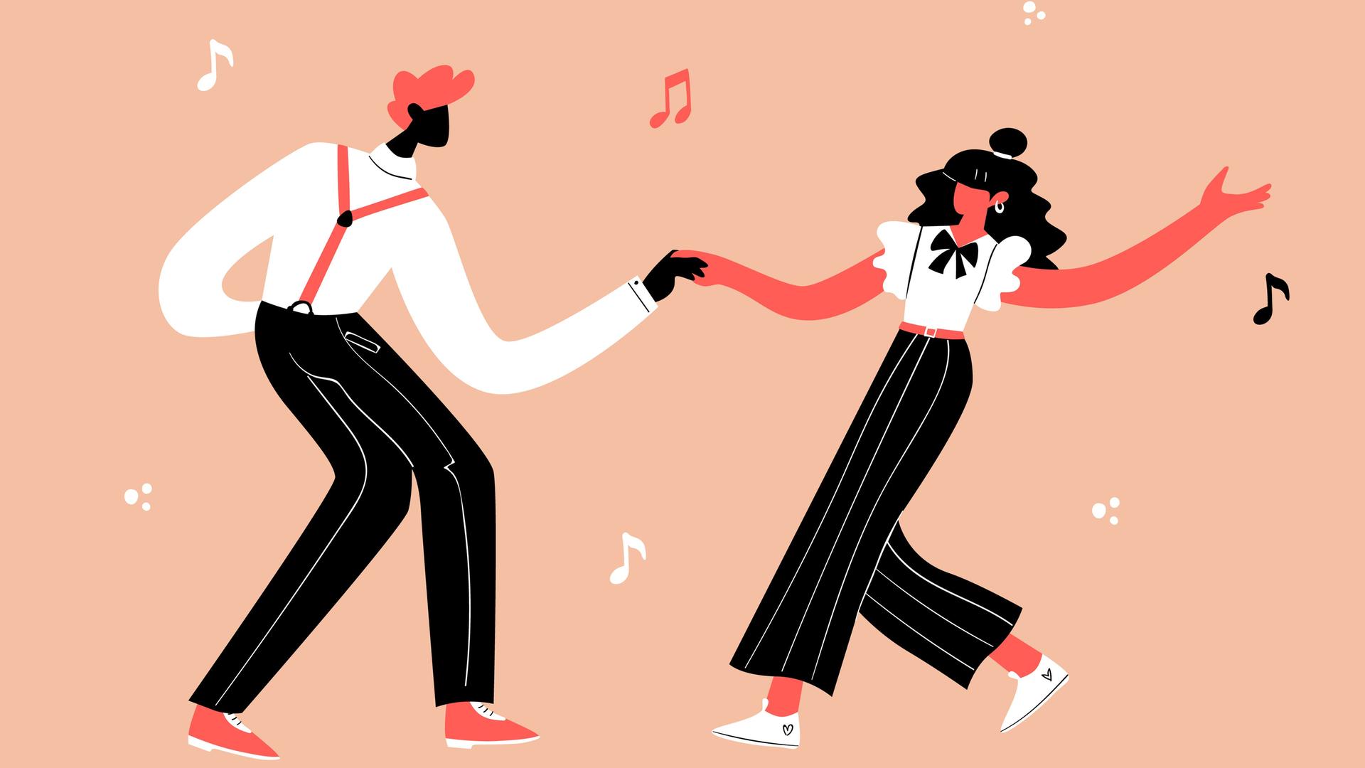 Illustration: Junges Paar tanzt Swing, Lindy Hop, Rock n Roll. Illustration: Junges Paar tanzt Swing, Lindy Hop, Rock n Roll.