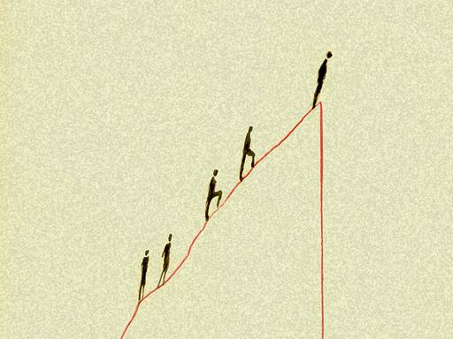 Illustration: Personen steigen auf einer roten Linie nach oben, bis sie die Spitze erreicht haben.