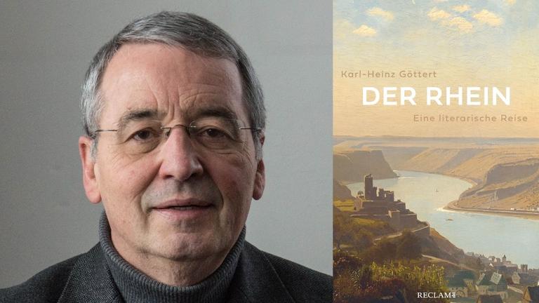 Karl-Heinz Göttert: "Der Rhein. Eine literarische Reise"
Zu sehen sind der Autor und das Buchcover, das ein Gemälde einer Rheinansicht zeigt.