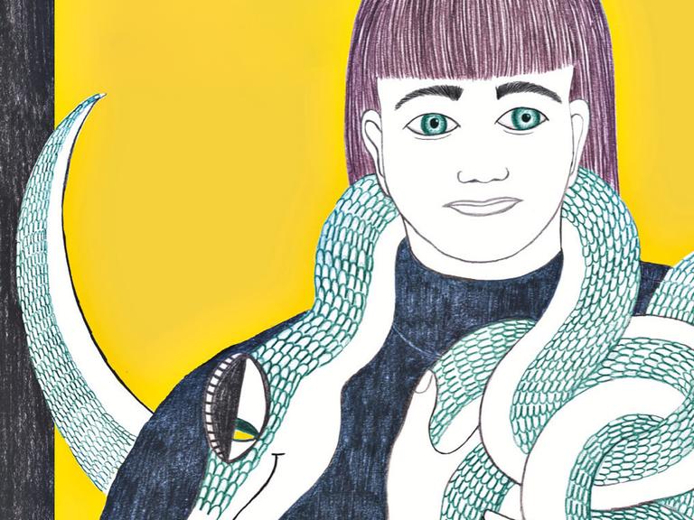 Ein illustriertes Selbstbildnis zeigt Eva Müller, die Zeichnerin der Graphic Novel "Scheiblettenkind", als junge Frau mit einer Schlange um den Hals.