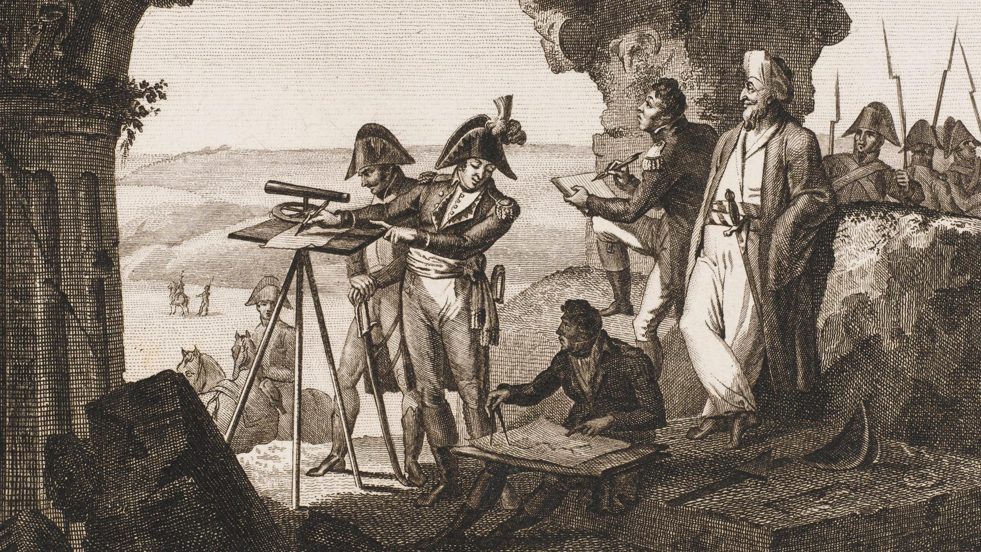 Graf Antoine-Francois Andreossy dokumentiert für Napoleon antike Stätten in Ägypten - Zeichnung von 1788. Graf Antoine-Francois Andreossy dokumentiert für Napoleon antike Stätten in Ägypten - Zeichnung von 1788.