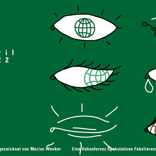 Das Logo der Konferenz "Zukunftsaussichten" zeigt Zeichnungen von Augen, die statt einer Pupille eine Weltkugel haben.