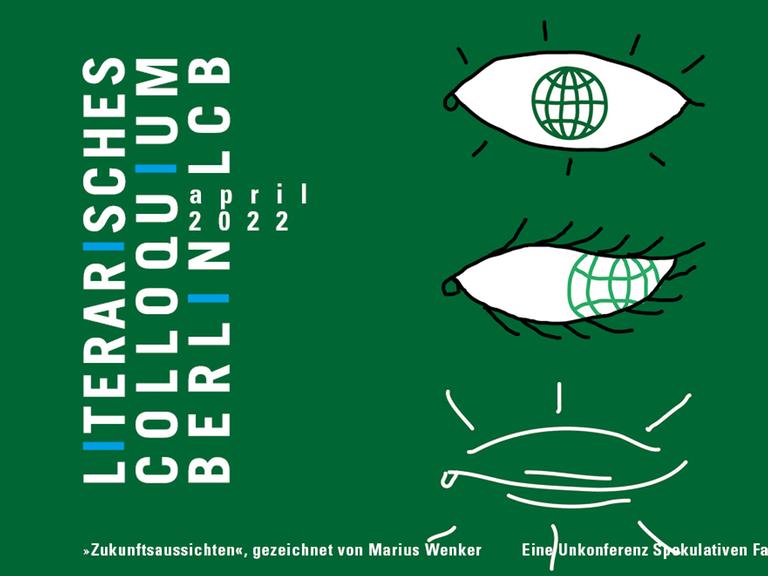 Das Logo der Konferenz "Zukunftsaussichten" zeigt Zeichnungen von Augen, die statt einer Pupille eine Weltkugel haben.