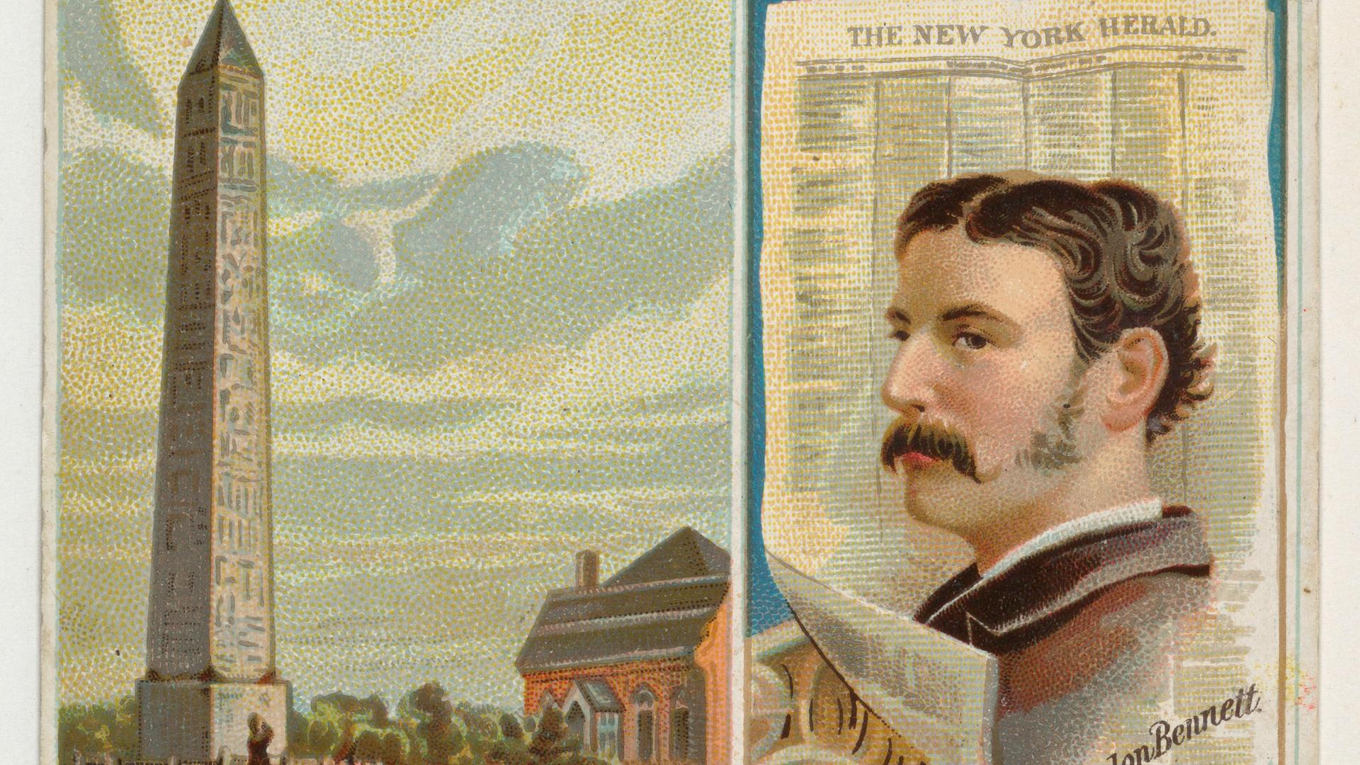 Sammelbild von 1887: James Gordon Bennett und der von ihm gegründete "New York Herald"