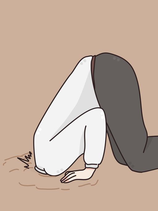 Illustration einer Person, die ihren Kopf in den Sand steckt