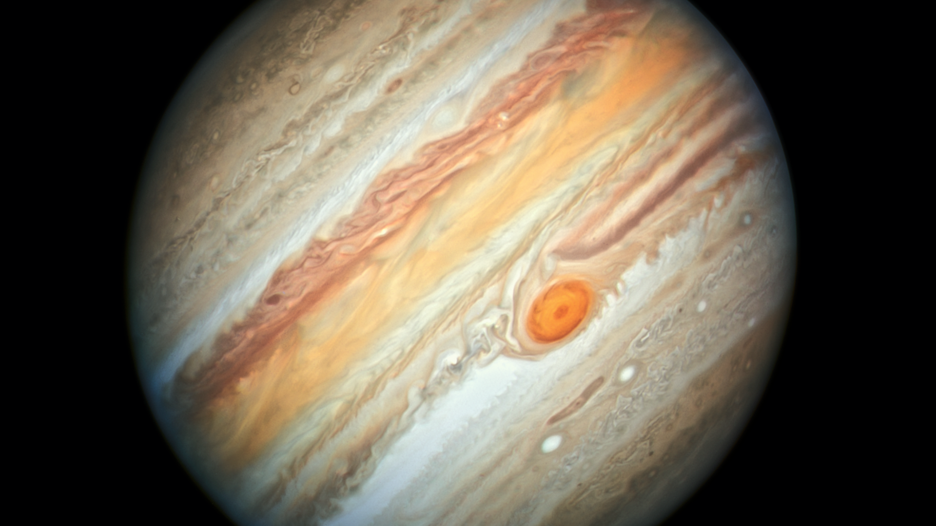 Viele bunte Streifen – der Riesenplanet Jupiter, aufgenommen vom Hubble-Weltraumteleskop Viele bunte Streifen – der Riesenplanet Jupiter, aufgenommen vom Hubble-Weltraumteleskop