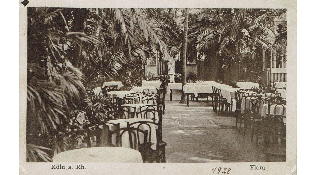 Palm trees in the ballroom of Flora, Cologne - historical photograph from 1928 