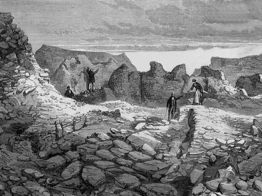 Eine künstlerische Darstellung zeigt Heinrich Schliemanns Ausgrabungen in der Troas