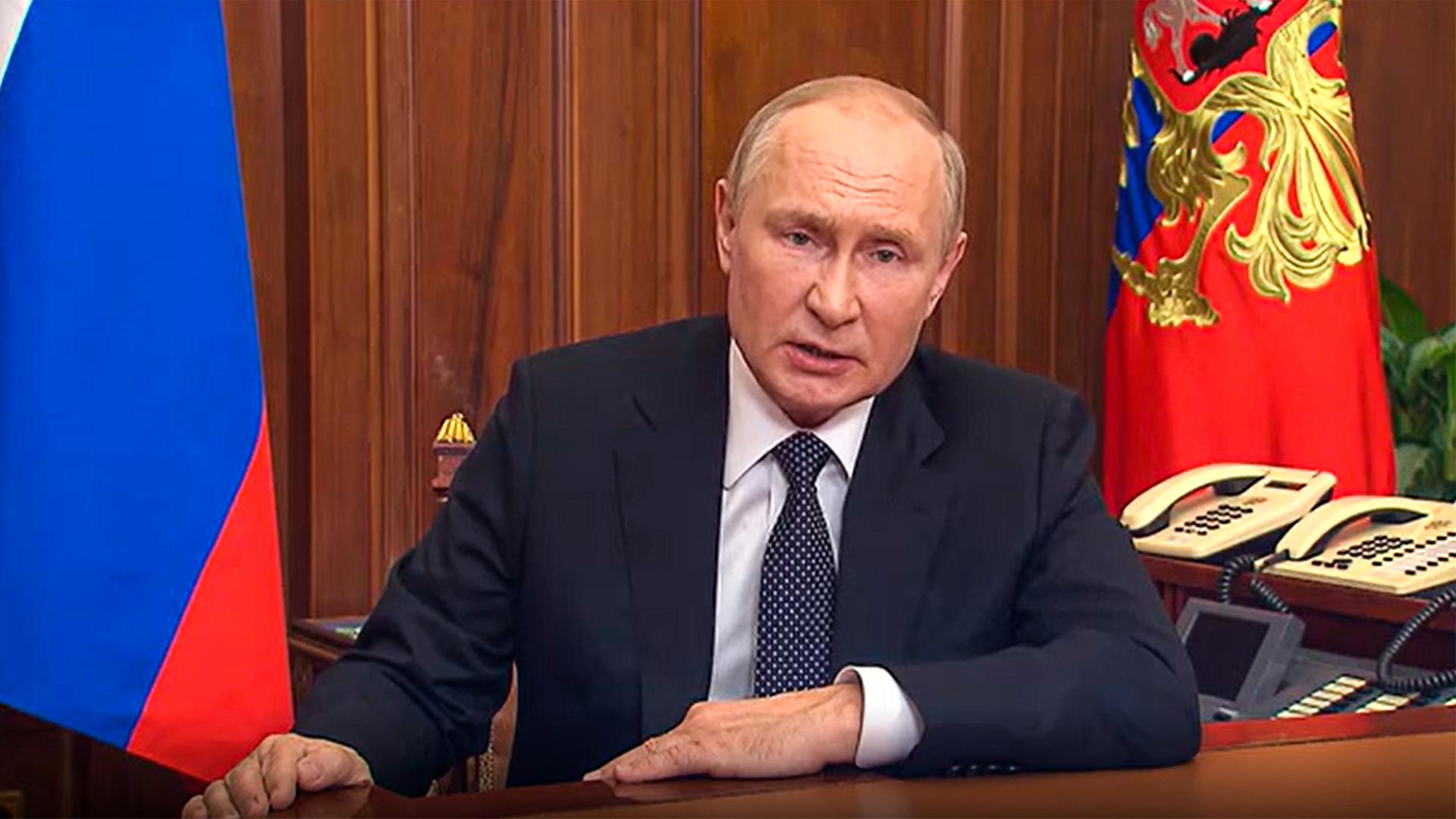 Der russische Präsident Wladimir Putin bei einer Fernsehansprache am 21. September 2022. Der russische Präsident Wladimir Putin bei einer Fernsehansprache am 21. September 2022.