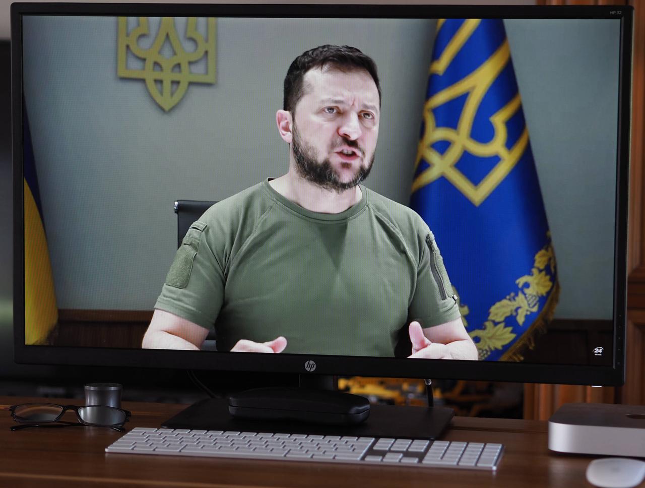 Der ukrainische Präsident Wolodymyr Selenskyj bei einer Videoansprache Der ukrainische Präsident Wolodymyr Selenskyj bei einer Videoansprache