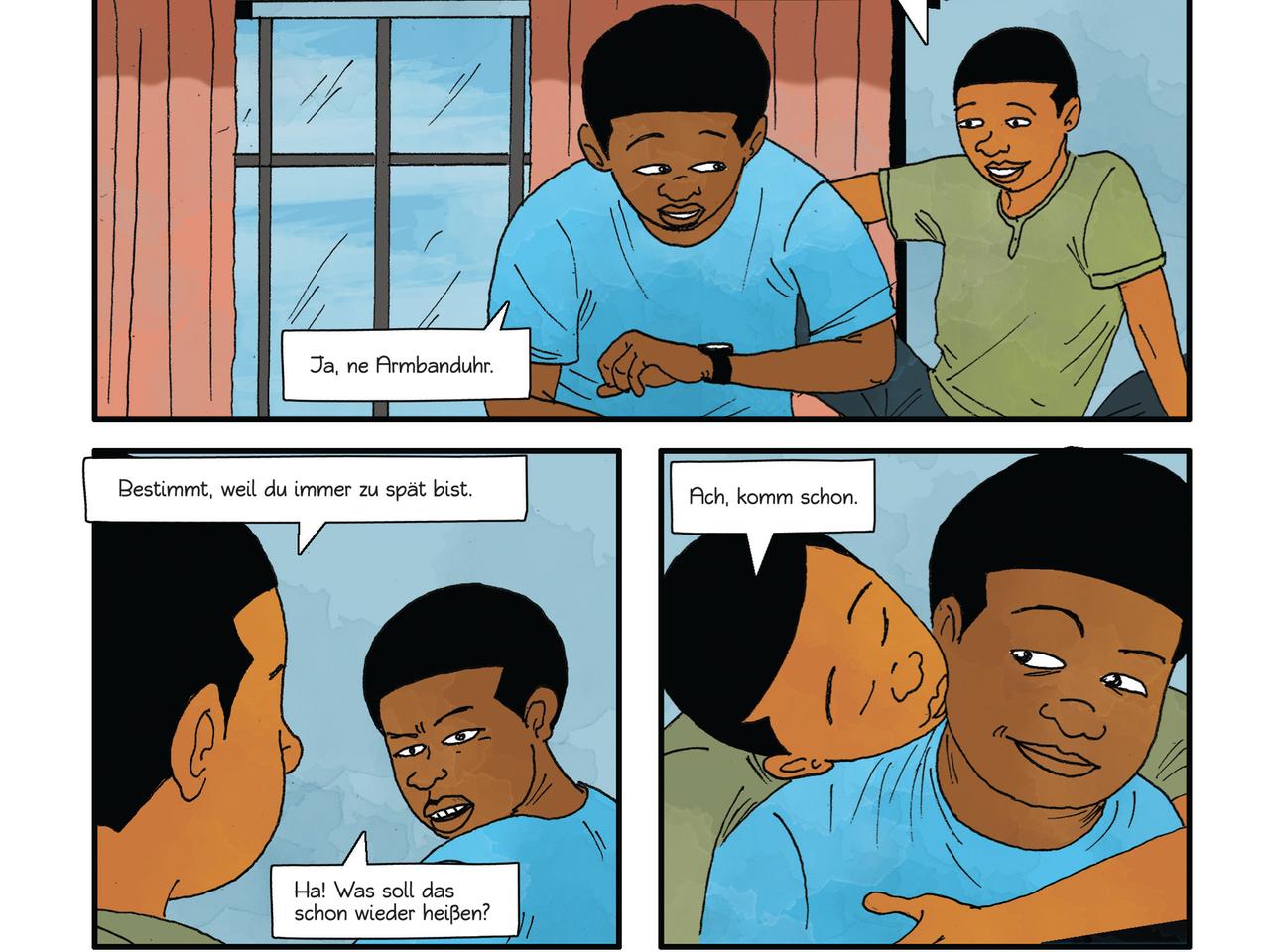 Auszüge aus der Graphic Novel "Lagos - Leben in Suburbia", mit Texten von Elnathan John und Illustrationen von Àlàbá Ònájin.
