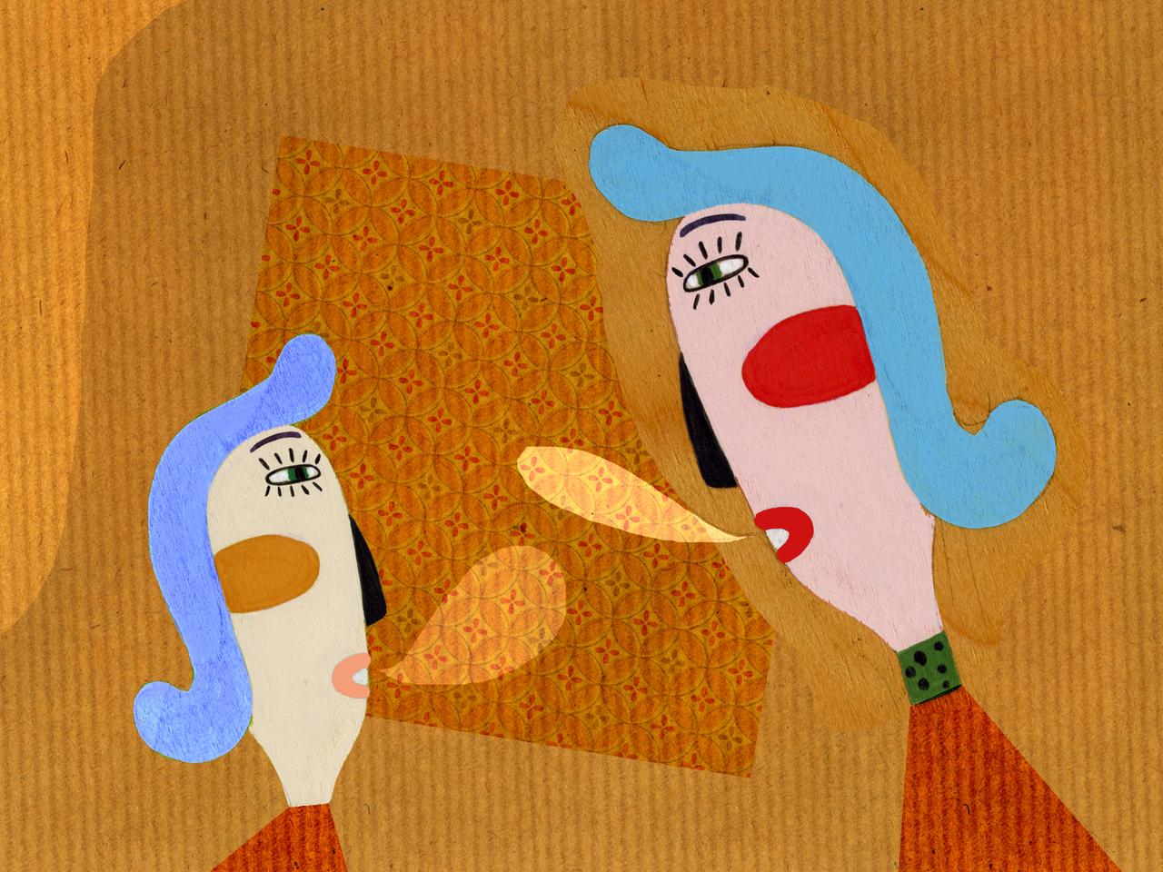 Illustration einer Gesprächssituation zwischen Mutter und Kind. Illustration einer Gesprächssituation zwischen Mutter und Kind.
