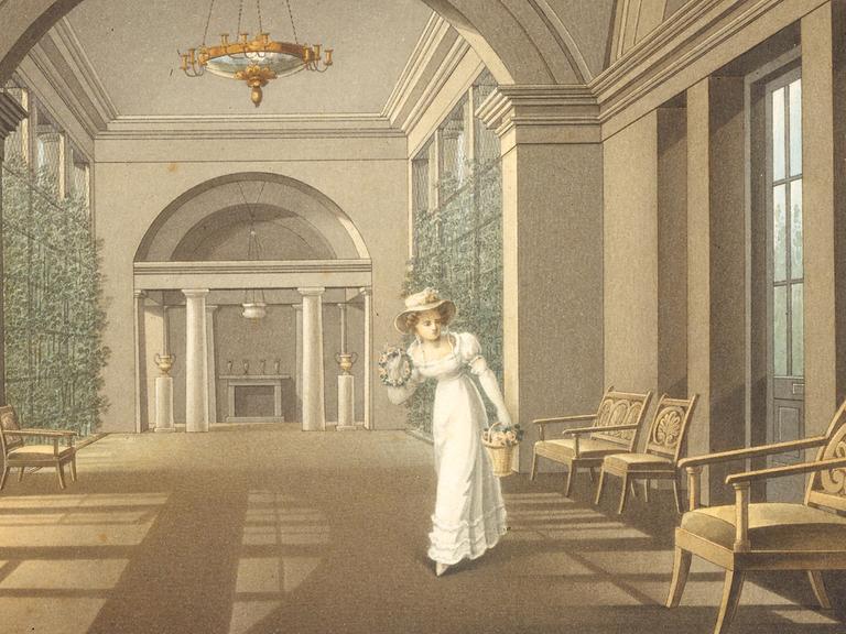 Mascha soll einen einflussreichen, sehr alten Grafen heiraten. Nur Dubrowski kann sie noch retten. Zu sehen: Aquarell Pawlowsk bei St. Petersburg  von Charles Cameron, um 1780). 