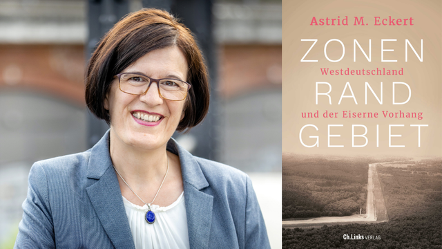 Ein Portrait der Autorin Astrid M. Eckert und das Buchcover von "Zonenrandgebiet"