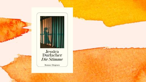 Das Cover des Buchs „Die Stimme“ von Jessica Durlacher zeigt den Schatten einer Frau, der auf einen Bühnenvorhang fällt.
