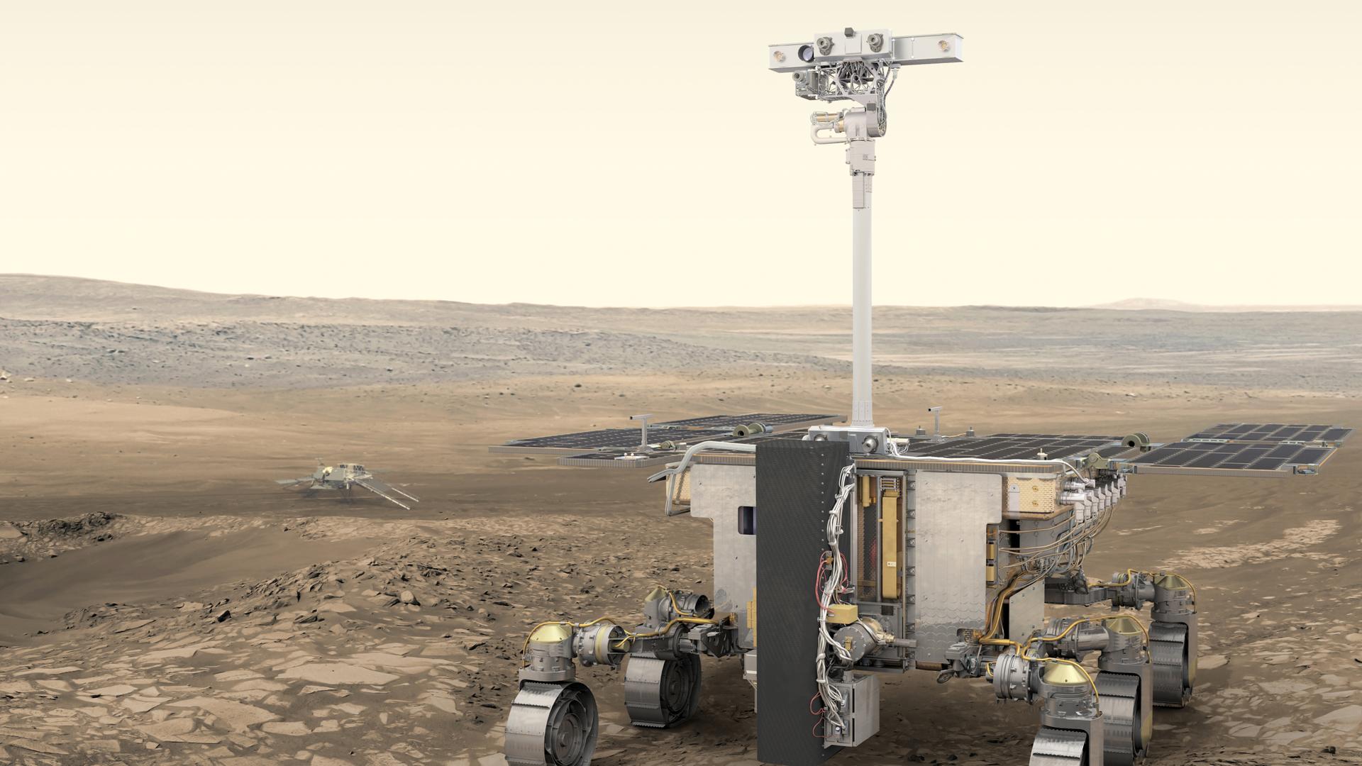 Noch für Jahre nur ein schöner Traum: Der ExoMars-Rover auf dem Mars (Illustration) Noch für Jahre nur ein schöner Traum: Der ExoMars-Rover auf dem Mars (Illustration)