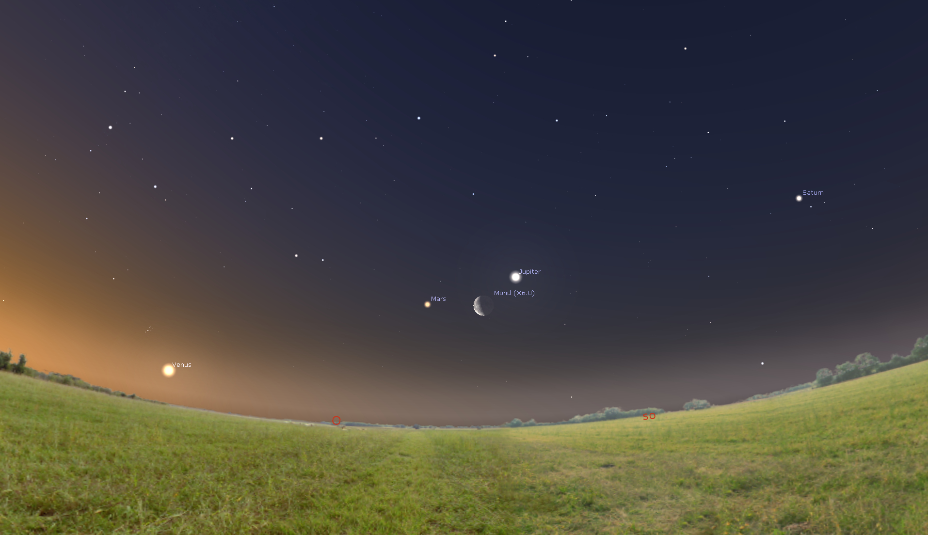 Mond- und Planetenparade am Morgen - Schönes Himmelsschauspiel ...