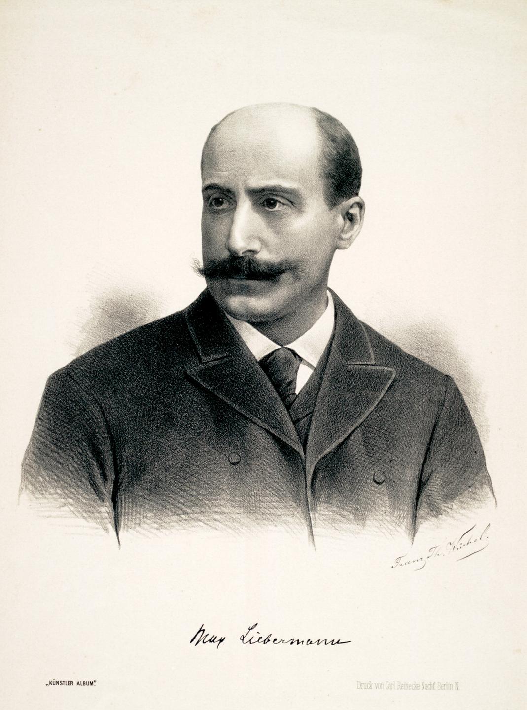 Max Liebermann (1847-1935) Porträt mit faksimiliertem Namenszug. - Kreidelithographie von Franz Th. Wuerbel. Max Liebermann (1847-1935) Porträt mit faksimiliertem Namenszug. - Kreidelithographie von Franz Th. Wuerbel.