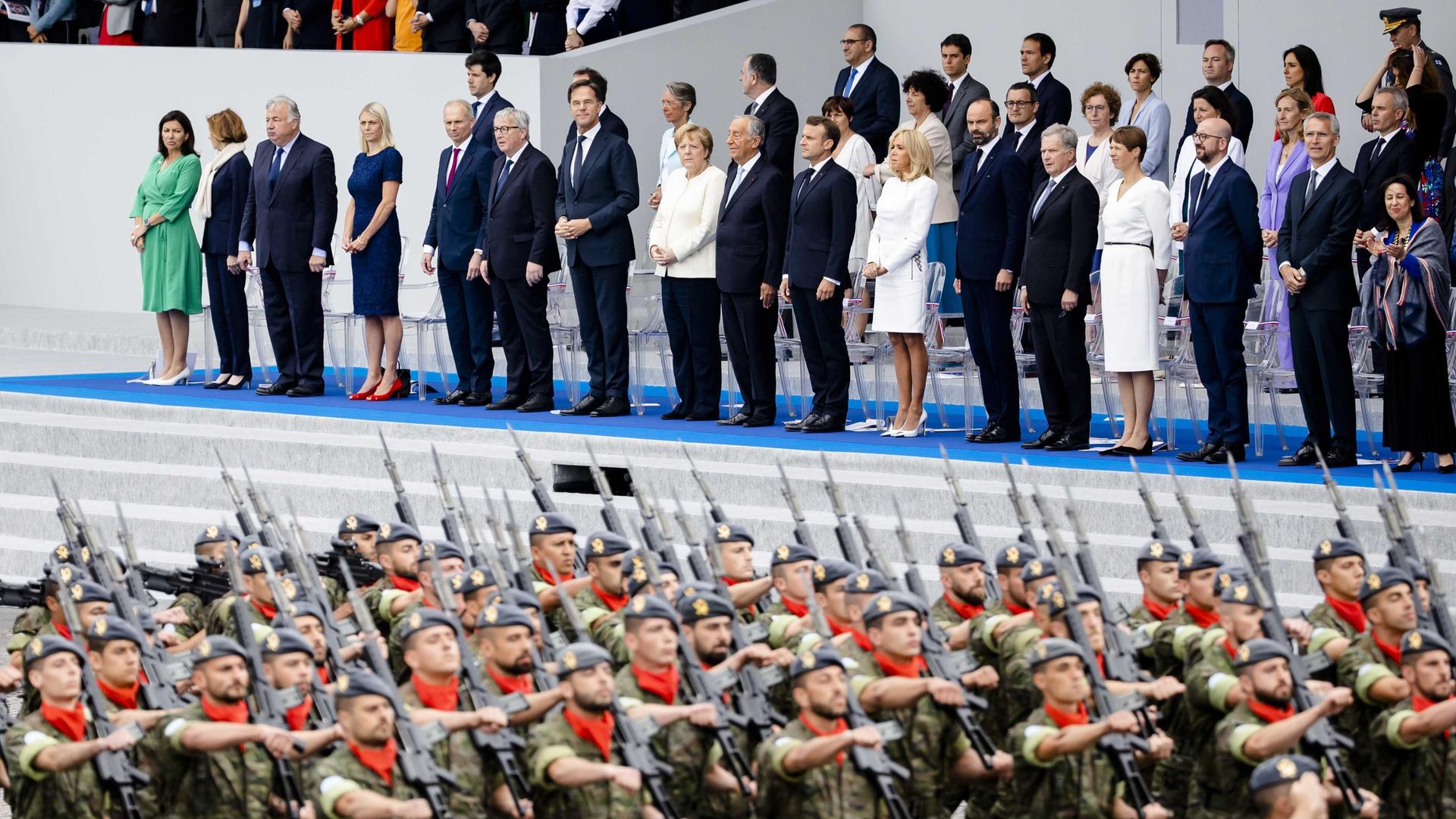 Die Militärparade mit ausländischen Staatsgästen zum französischen Nationalfeiertag am 14. Juli 2019 in Paris. Die Militärparade mit ausländischen Staatsgästen zum französischen Nationalfeiertag am 14. Juli 2019 in Paris.