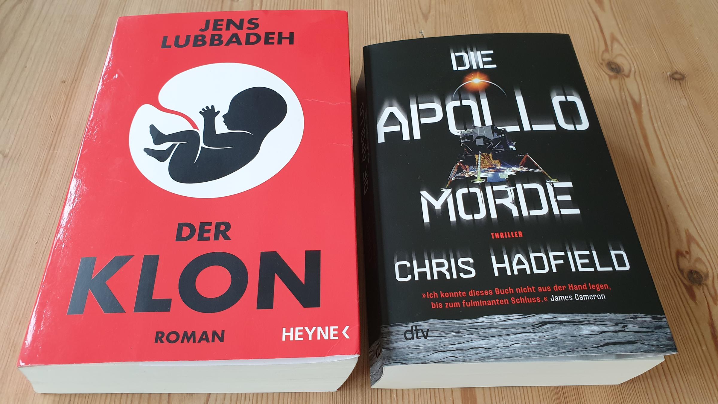 Die Bücher von Jens Lubbadeh "Der Klon" und von Chris Hadfield "Die Apollo- Morde".