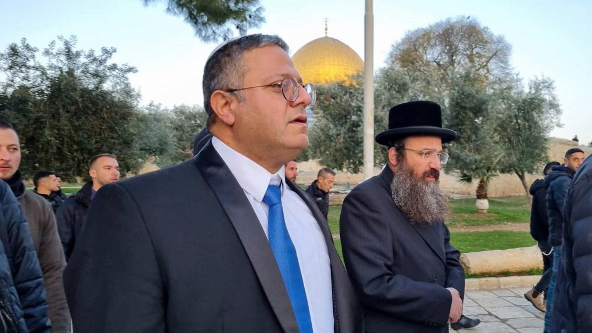 Itamar Ben-Gvir auf dem Tempel-Berg in Jerusalem. Itamar Ben-Gvir auf dem Tempel-Berg in Jerusalem.