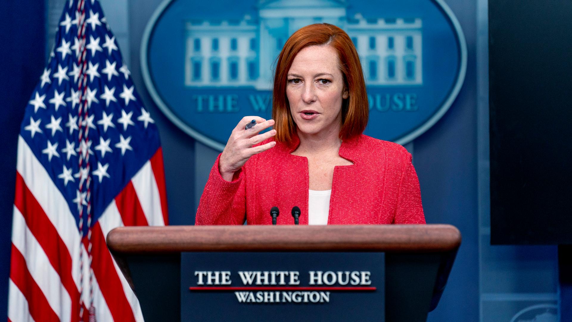 Jen Psaki, Pressesprecherin des Weißen Hauses, spricht bei einem Pressebriefing im Weißen Haus. Jen Psaki, Pressesprecherin des Weißen Hauses, spricht bei einem Pressebriefing im Weißen Haus.