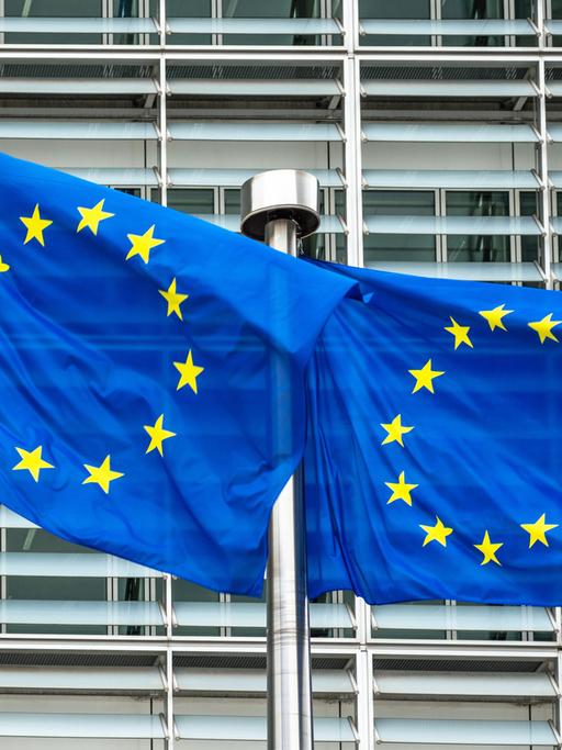 Europaflaggen vor dem Sitz der Europäischen Kommission in Brüssel