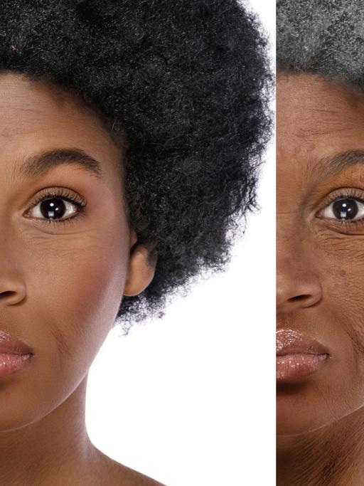 Portrait (Auschnitt) einer schwarzen Frau in drei unterschiedlichen Lebensaltern, von jung (links) nach älter (rechts) (Symbolbild)