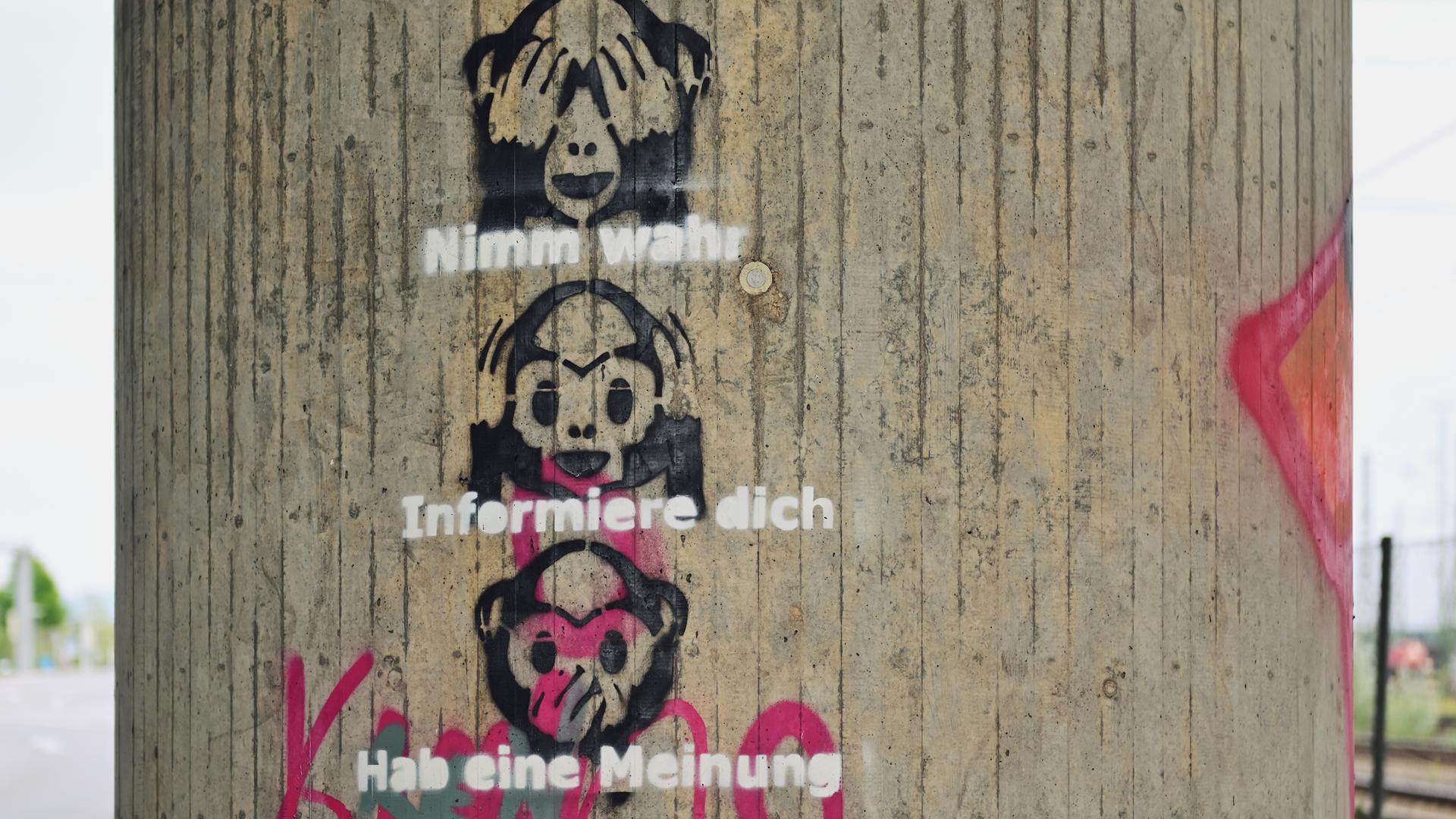 Graffitti aus dem Spektrum der Verschwörungsgläubigen an einer Mannheimer Brücke. Graffitti aus dem Spektrum der Verschwörungsgläubigen an einer Mannheimer Brücke.