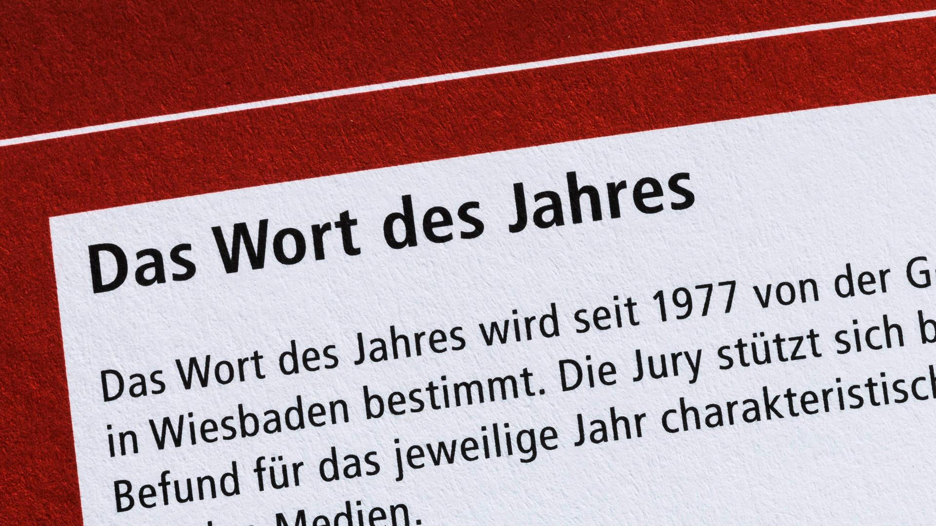Ein Textfragment zeigt die Erklärung für das "Wort des Jahres" im Duden Ein Textfragment zeigt die Erklärung für das "Wort des Jahres" im Duden