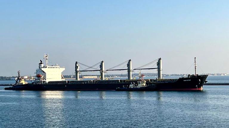 Der unter Panama fahrende Frachter Navistar mit Getreide an Bord verlässt den Hafen von Odessa (Archiv).