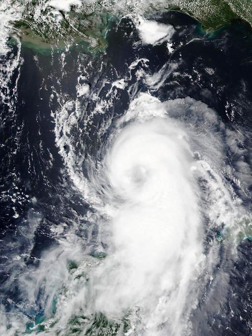 Auf Flügen im Weltraum dokumentierte Reinhard Furrer seine Erfahrungen. Zu sehen: Satellitenbild zeigt Hurrikan Laura im Golf von Mexiko. 