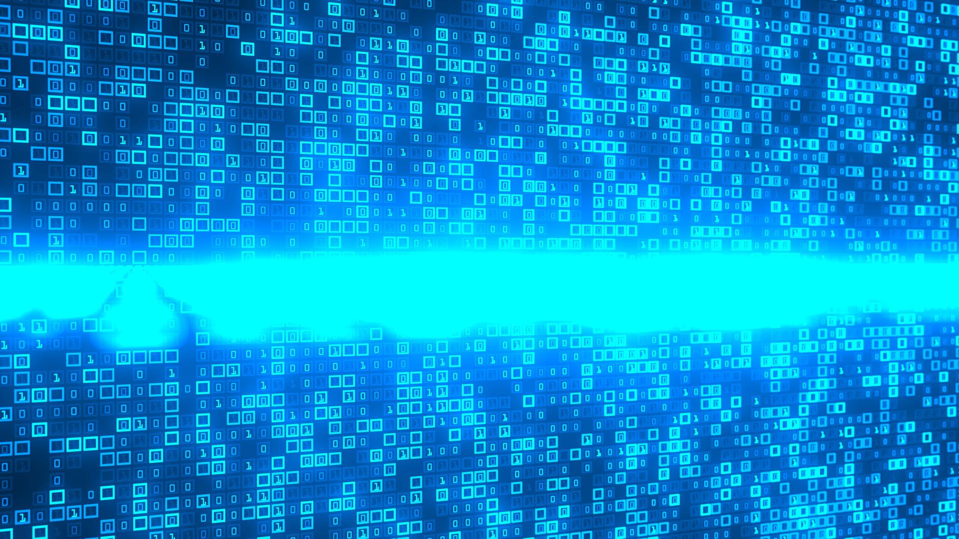 Blaue Datenmatrix mit Bits und Bytes. 3d-Illustration. Blaue Datenmatrix mit Bits und Bytes. 3d-Illustration.