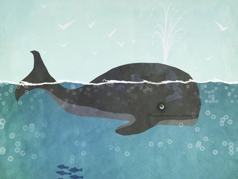 Illustration eines im Meer schwimmenden Wals .