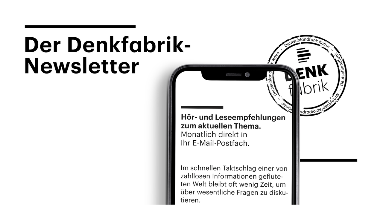 Zu sehen ist der Display eines Smartphones, auf dem der Denkfabrik-Newsletter angekündigt wird. Daneben befindet sich der Denkfabrik-Stempel. Zu sehen ist der Display eines Smartphones, auf dem der Denkfabrik-Newsletter angekündigt wird. Daneben befindet sich der Denkfabrik-Stempel.