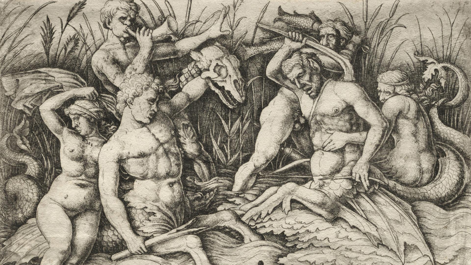 "Zwei Tritonen im Kampf - Schlacht der Meeresgötter" Kopie nach Andrea Mantegna. "Zwei Tritonen im Kampf - Schlacht der Meeresgötter" Kopie nach Andrea Mantegna.