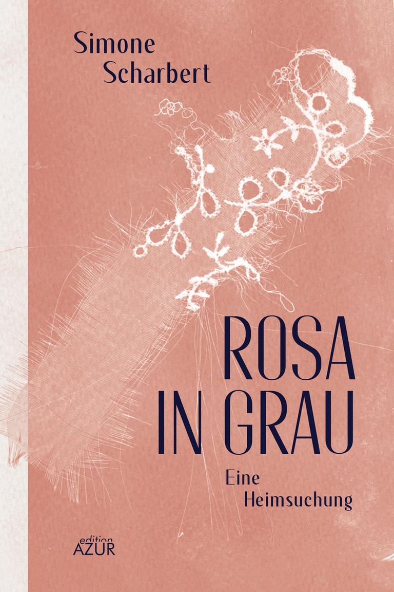 Cover des Buches "Rosa in Grau" von Simone Scharbert. Der Hintergrund ist in einem matten, blassen Altrosa gehalten, darauf sind helle Striche zu sehen, die wie die gestickten Teile einer Spitzentischdecke wirken. Die Schrift des Titels wirkt altmodisch. Cover des Buches "Rosa in Grau" von Simone Scharbert. Der Hintergrund ist in einem matten, blassen Altrosa gehalten, darauf sind helle Striche zu sehen, die wie die gestickten Teile einer Spitzentischdecke wirken. Die Schrift des Titels wirkt altmodisch.